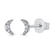 Load image into Gallery viewer, 14k Gold &amp; Diamond Moon Stud Earrings