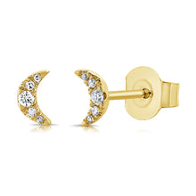 Load image into Gallery viewer, 14k Gold &amp; Diamond Moon Stud Earrings