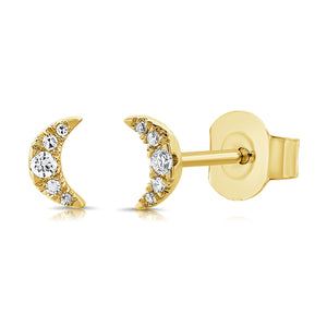 14k Gold & Diamond Moon Stud Earrings
