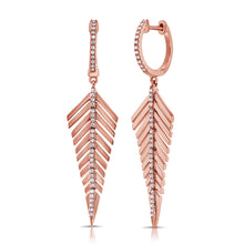 Load image into Gallery viewer, 14K Gold &amp; Diamond Feather Dangle Earrings