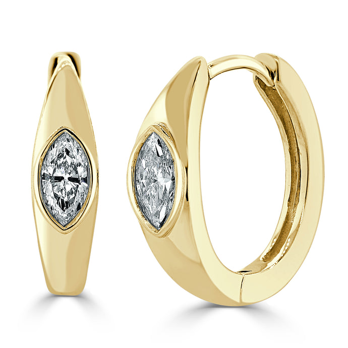 14k Gold & Marquise Diamond Huggie Earrings