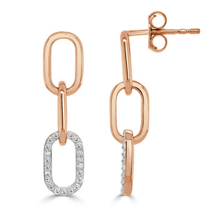 14k Gold & Diamond Dangle Paperclip Earrings