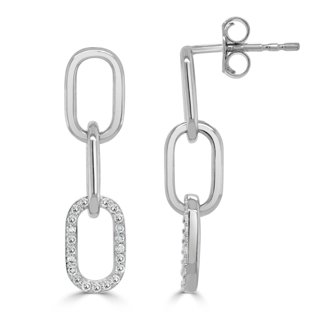 14k Gold & Diamond Dangle Paperclip Earrings