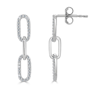 14k Gold & Diamond Paperclip Link Dangle Earrings