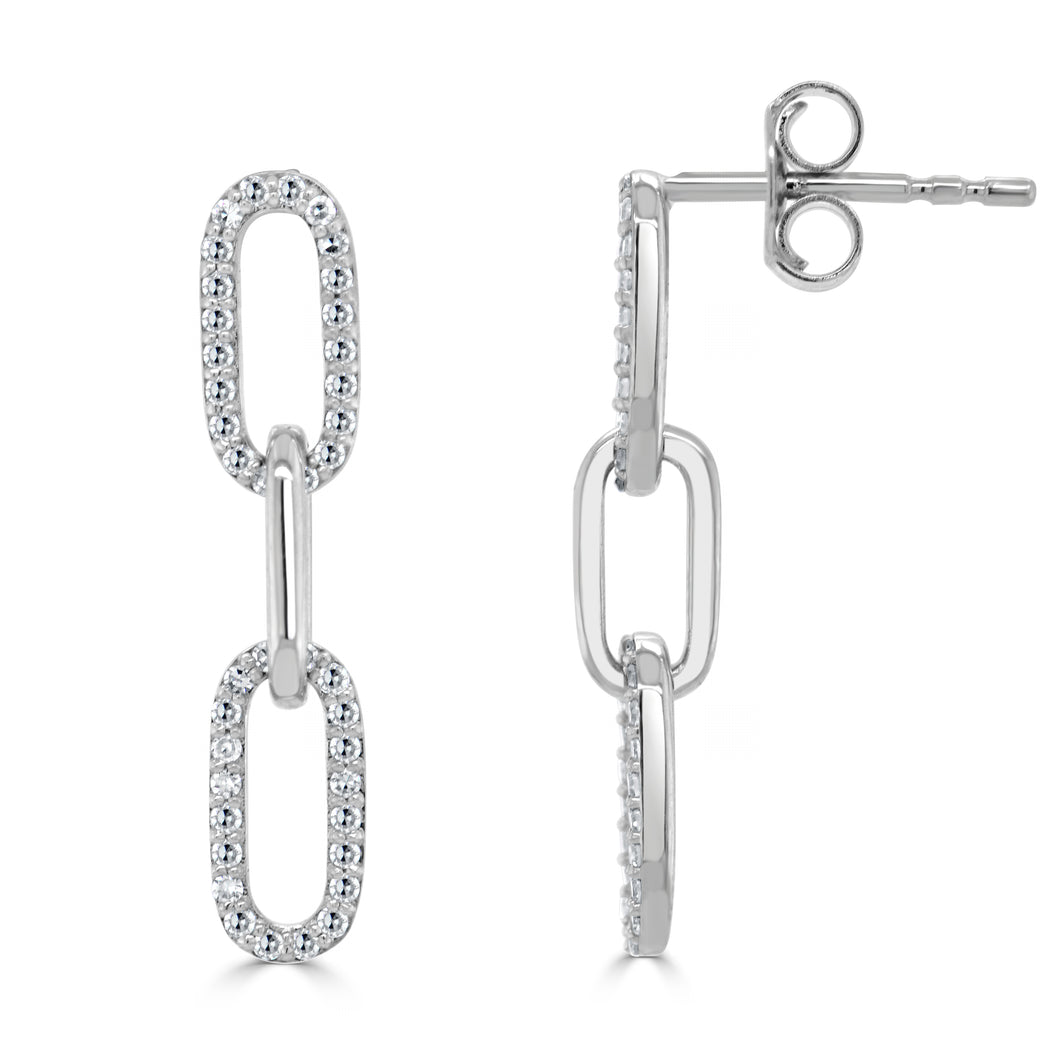 14k Gold & Diamond Paperclip Link Dangle Earrings