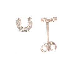 Load image into Gallery viewer, 14k Gold &amp; Diamond Horseshoe Stud Earrings
