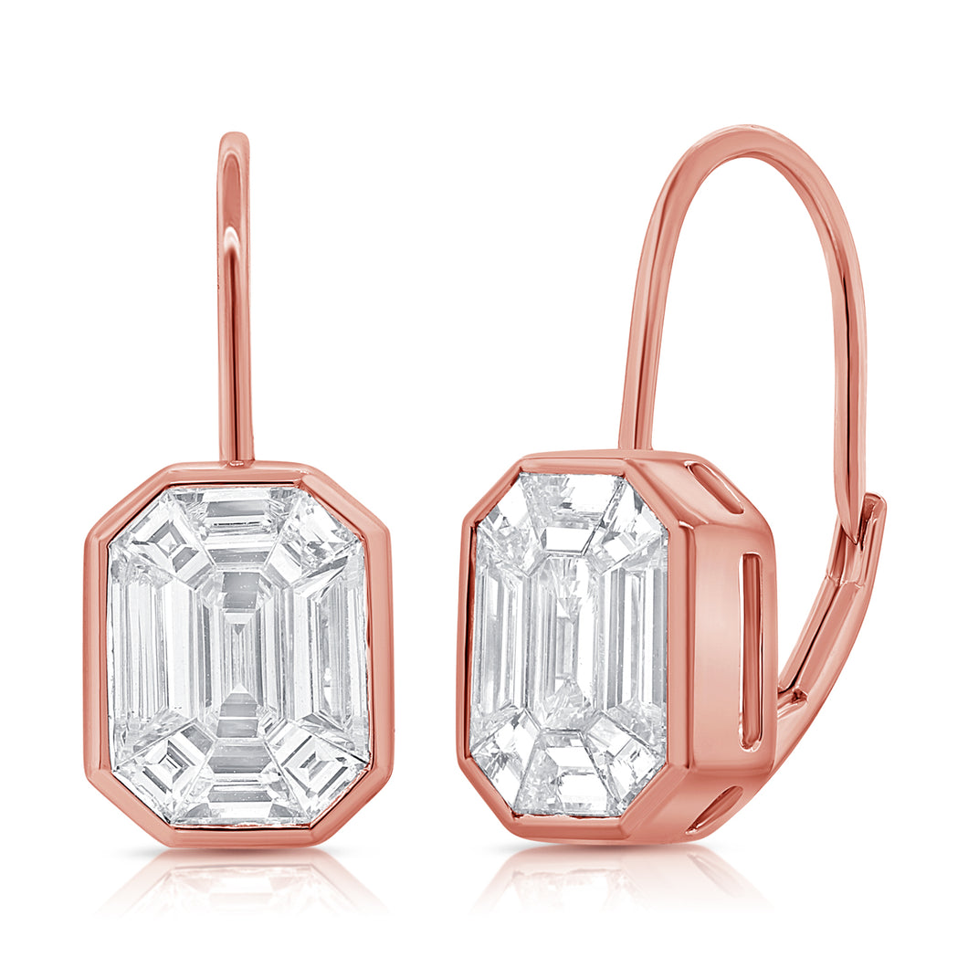 14k Gold & Emerald-Cut Diamond Lever-Back Drop Earrings