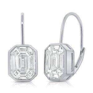 14k Gold & Emerald-Cut Diamond Lever-Back Drop Earrings
