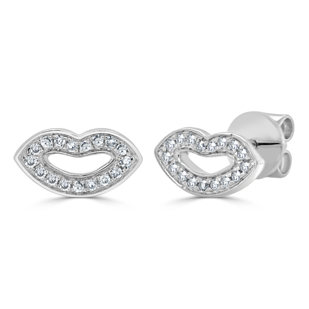 14k Gold & Diamond Open Lips Stud Earrings