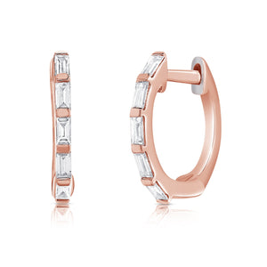 14K Gold & Baguette Diamond Huggie Earrings