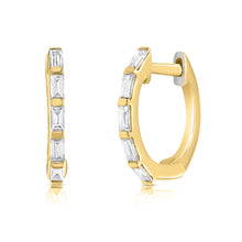 Load image into Gallery viewer, 14K Gold &amp; Baguette Diamond Huggie Earrings