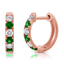 Load image into Gallery viewer, 14K Gold Emerald &amp; Diamond Alternating Huggie Earring