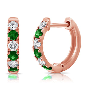 14K Gold Emerald & Diamond Alternating Huggie Earring