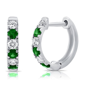 14K Gold Emerald & Diamond Alternating Huggie Earring