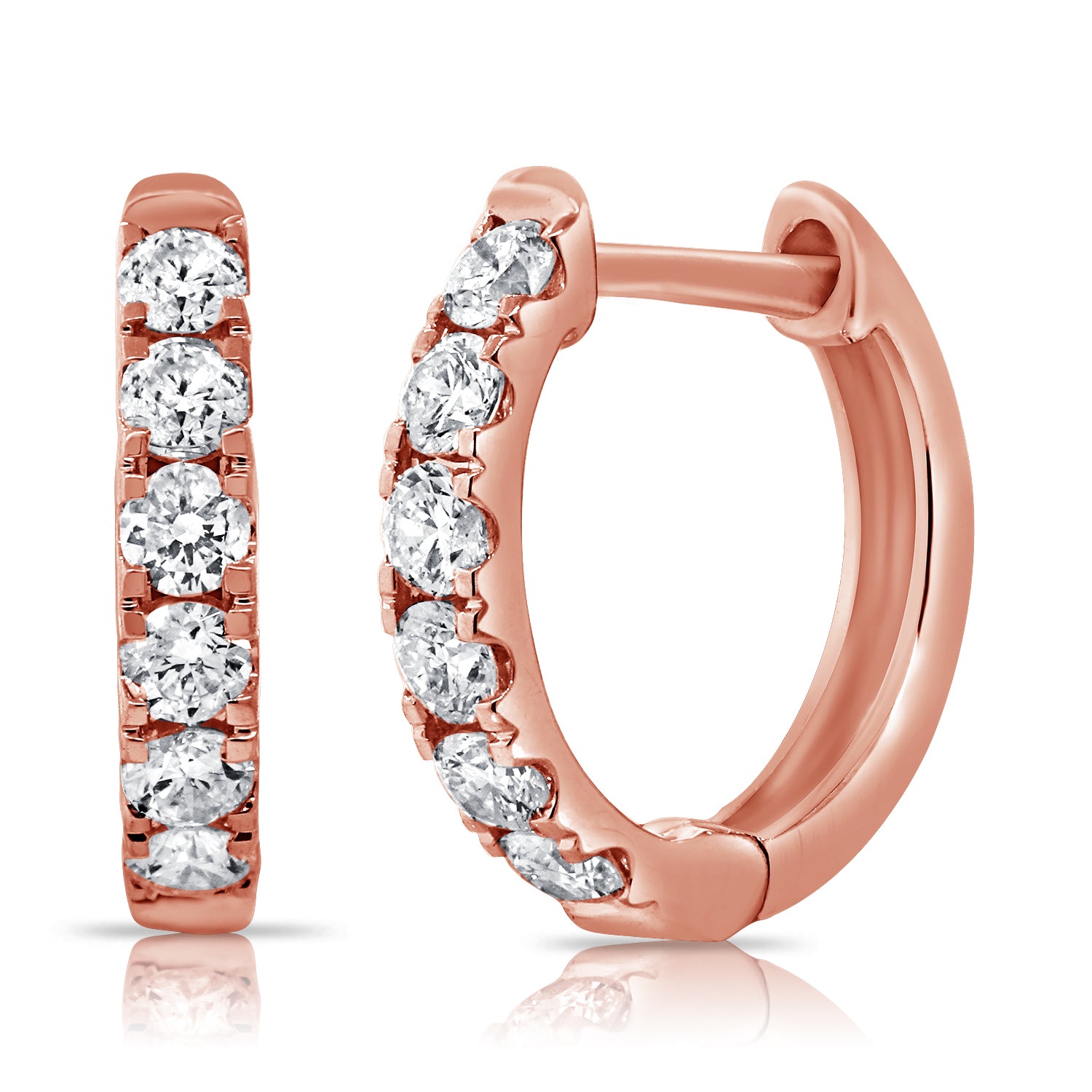 14K Gold & Diamond Huggie Hoop Earrings- 0.48 ct.