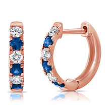Load image into Gallery viewer, 14K Gold Diamond &amp; Sapphire Alternating Huggie Earring