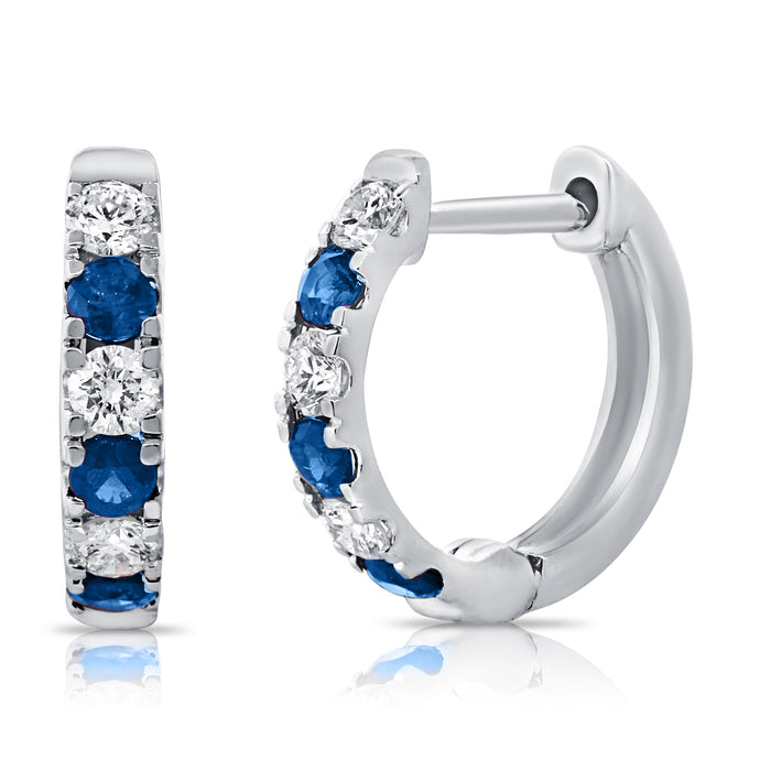 14K Gold Diamond & Sapphire Alternating Huggie Earring