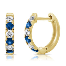 Load image into Gallery viewer, 14K Gold Diamond &amp; Sapphire Alternating Huggie Earring