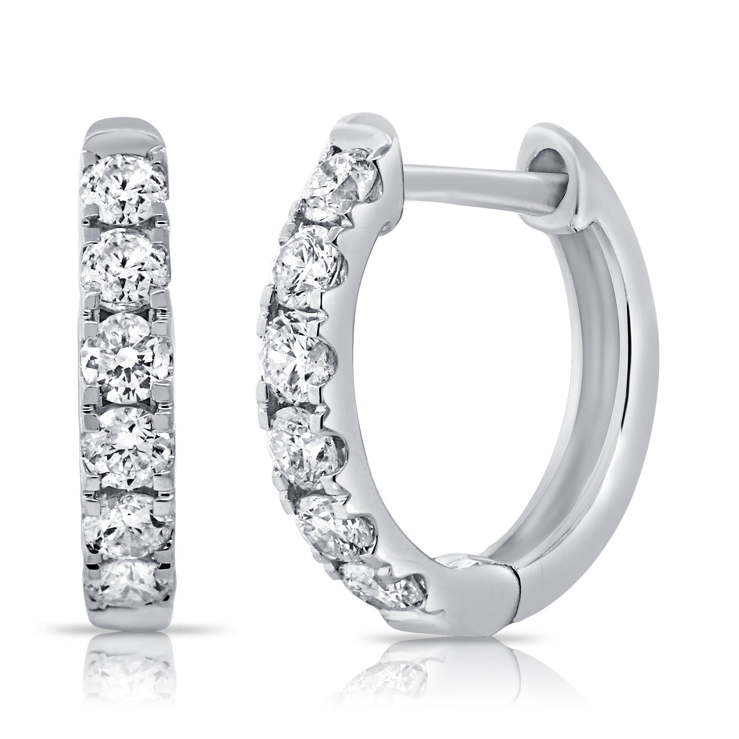 14K Gold & Diamond Huggie Hoop Earrings- 0.48 ct.