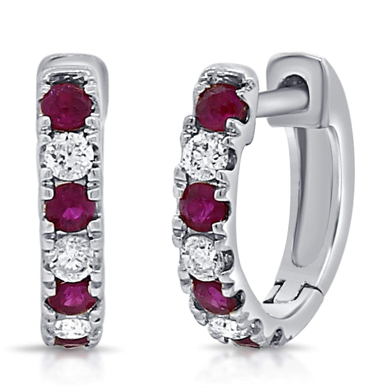 14K Gold Alternating Ruby & Diamond Huggie Earrings
