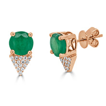 Load image into Gallery viewer, 14k Gold Green Emerald &amp; Diamond Stud Earrings