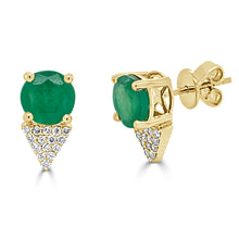 Load image into Gallery viewer, 14k Gold Green Emerald &amp; Diamond Stud Earrings