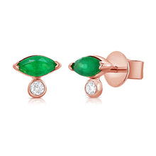 Load image into Gallery viewer, 14k Gold Green Emerald Marquise &amp; Diamond Stud Earrings