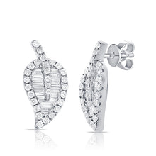 Load image into Gallery viewer, 14k Gold &amp; Diamond Baguette Leaf Stud Earrings