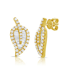 Load image into Gallery viewer, 14k Gold &amp; Diamond Baguette Leaf Stud Earrings