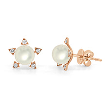 Load image into Gallery viewer, 14k Gold Pearl &amp; Diamond Star Stud Earrings