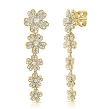 Load image into Gallery viewer, 14K Gold &amp; Diamond Flower Dangle Earrings