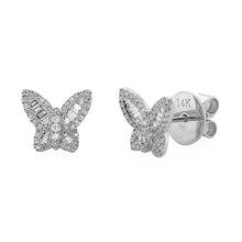 Load image into Gallery viewer, 14k Gold &amp; Baguette Diamond Butterfly Stud Earrings