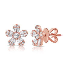 Load image into Gallery viewer, 14k Gold &amp; Diamond Baguette Stud Earrings