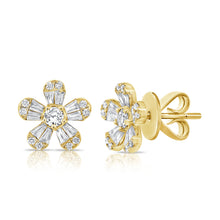 Load image into Gallery viewer, 14k Gold &amp; Diamond Baguette Stud Earrings