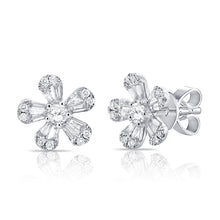 Load image into Gallery viewer, 14k Gold &amp; Diamond Baguette Flower Stud Earrings
