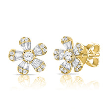 Load image into Gallery viewer, 14k Gold &amp; Diamond Baguette Flower Stud Earrings