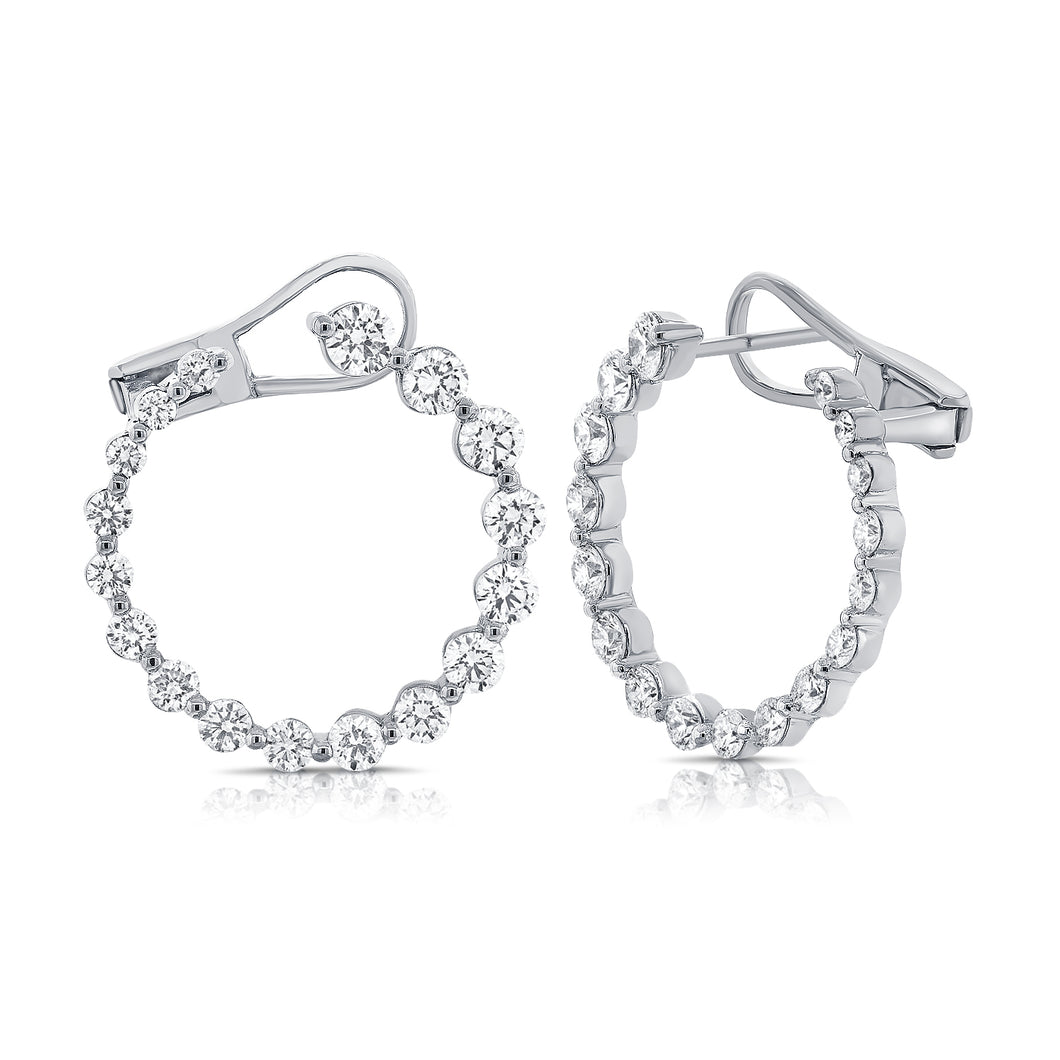 14k Gold & Diamond Circular Front-Facing Hoop Earrings