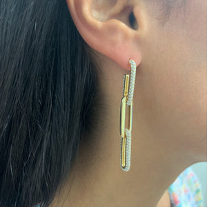14k Gold & Diamond Paperclip Link Drop Earrings
