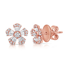 Load image into Gallery viewer, 14k Gold &amp; Diamond Baguette Flower Stud Earrings