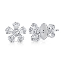 Load image into Gallery viewer, 14k Gold &amp; Diamond Baguette Flower Stud Earrings
