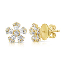Load image into Gallery viewer, 14k Gold &amp; Diamond Baguette Flower Stud Earrings