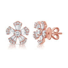 Load image into Gallery viewer, 14k Gold &amp; Diamond Baguette Flower Stud Earrings