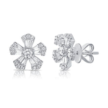 Load image into Gallery viewer, 14k Gold &amp; Diamond Baguette Flower Stud Earrings