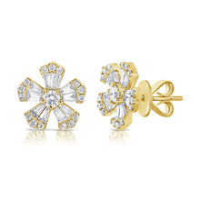 Load image into Gallery viewer, 14k Gold &amp; Diamond Baguette Flower Stud Earrings