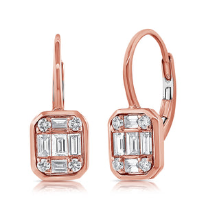 14k Gold & Baguette Diamond Leverback Earrings
