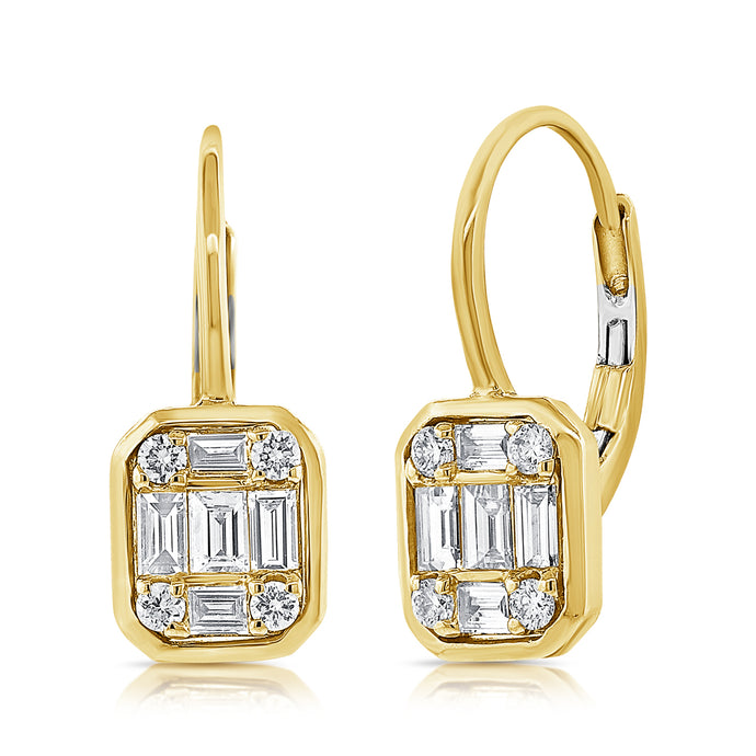 14k Gold & Baguette Diamond Leverback Earrings