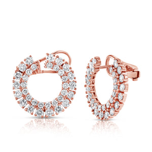 14k Gold & Diamond Double Row Front-Facing Hoop Earrings