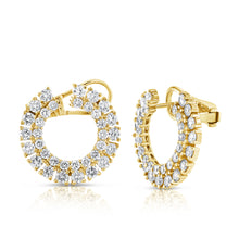 Load image into Gallery viewer, 14k Gold &amp; Diamond Double Row Front-Facing Hoop Earrings