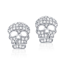 Load image into Gallery viewer, 14k Gold &amp; Diamond Skull Stud Earrings