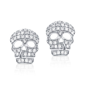14k Gold & Diamond Skull Stud Earrings